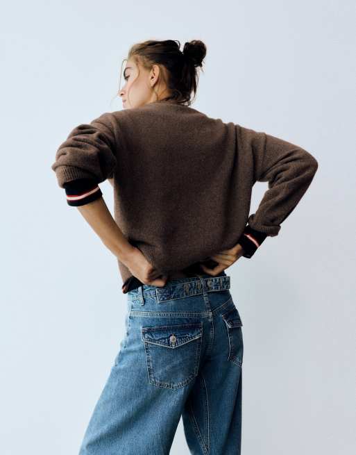 Pull&Bear zachte gebreide boxy trui in bruin, 2 van 7