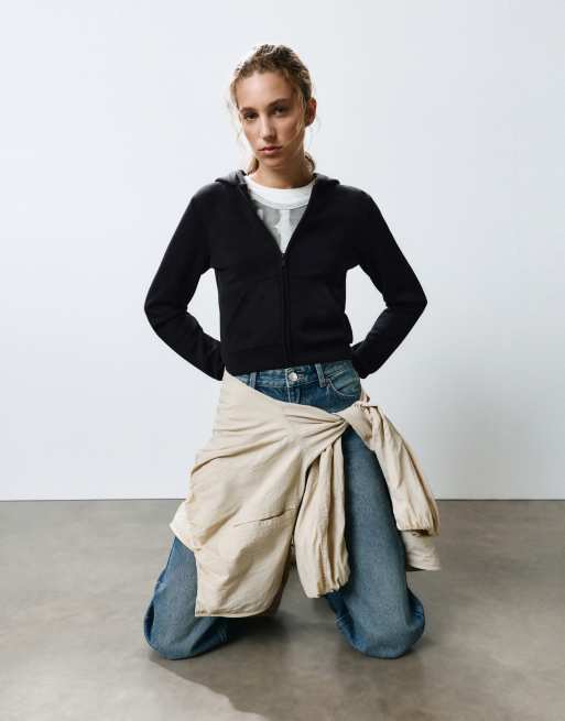 Pull&Bear zachte hoodie met ritssluiting in zwart, 3 van 7