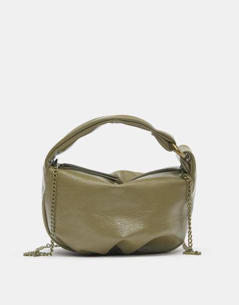 Pull&Bear - Zachte mini tas met kettinghengsel in kaki - view 1