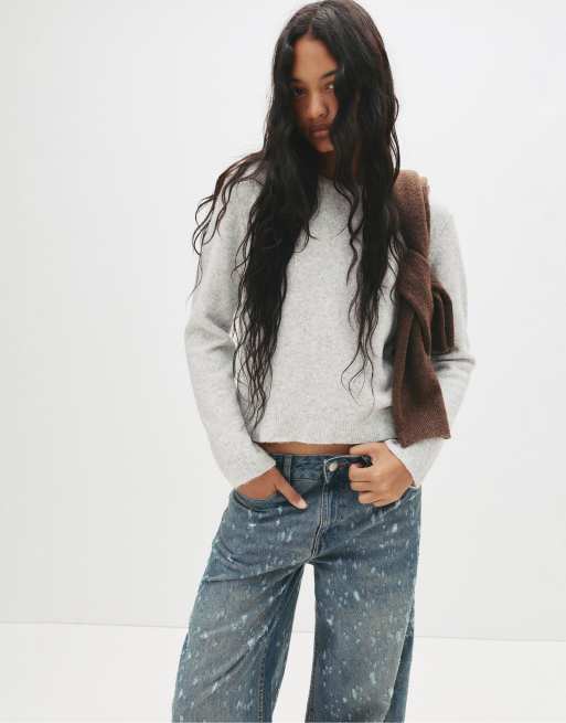 Pull&Bear - Zachte sweater in gemêleerd grijs, 3 van 4
