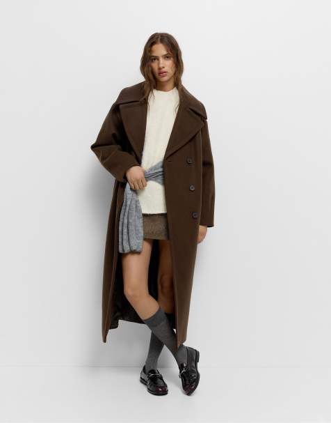 Pull&Bear - Zachte vilten jas met textuur in chocoladebruin - view 1