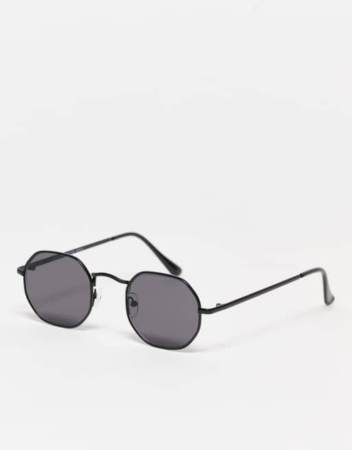 Pull&Bear – Zaokrąglone czarne okulary przeciwsłoneczne w metalowych oprawkach