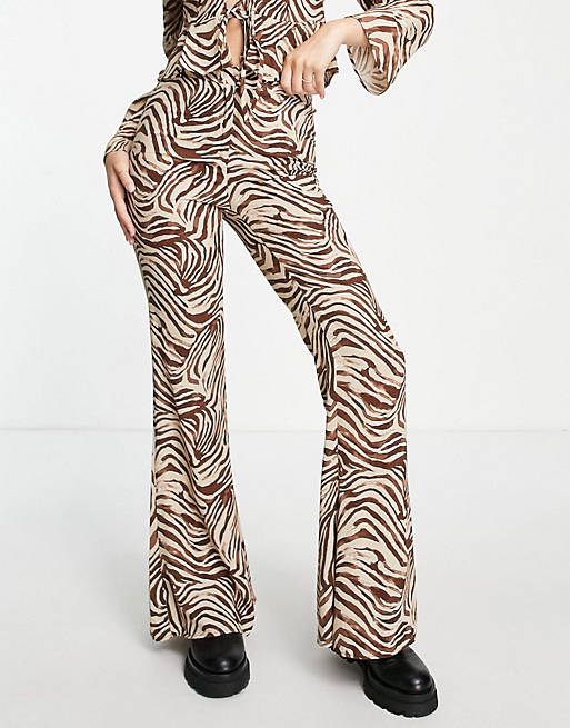 Women Pull&Bear zebra trousers co-ord in brown 