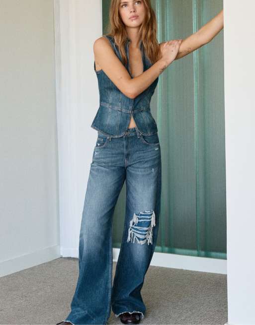 Pull&Bear zerrissene Baggy-Jeans in Dunkelblau, 7 von 7