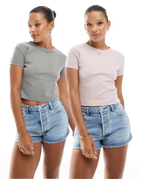 Pull&Bear – Zestaw 2 krótkich T-shirtów w kolorach różowym i szarym - view 1