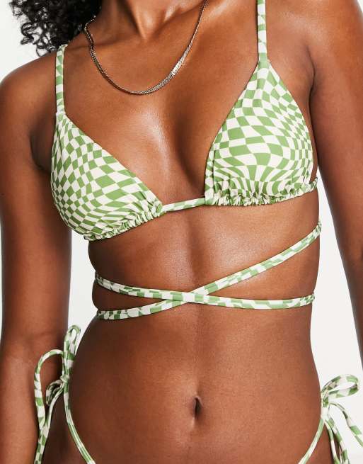 Pull&Bear – Zielona góra od bikini ze skrzyżowanymi paseczkami, część zestawu