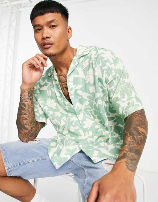 Pull&Bear – Zielona koszula w kwiaty