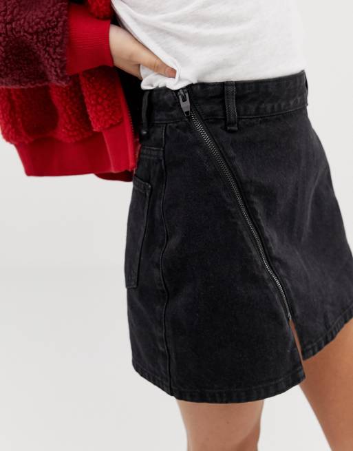 Black denim skirt clearance zip