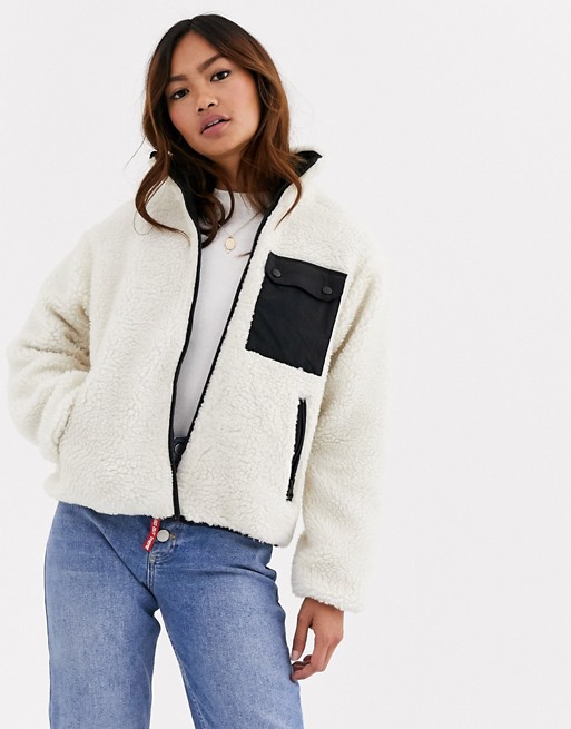 Pull&Bear zip front fleece jacket in cream