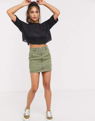 Pull&Bear zip front mini skirt in green | ASOS