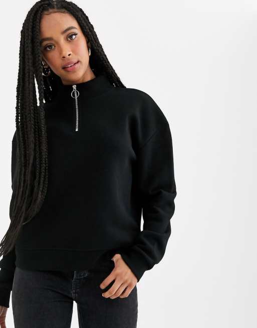 Pull&Bear zip front sweat top in black | ASOS