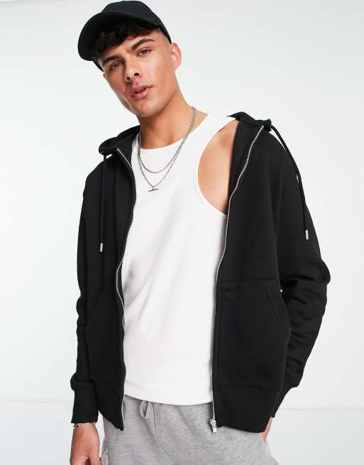 Pull&Bear zip hoodie in black ASOS
