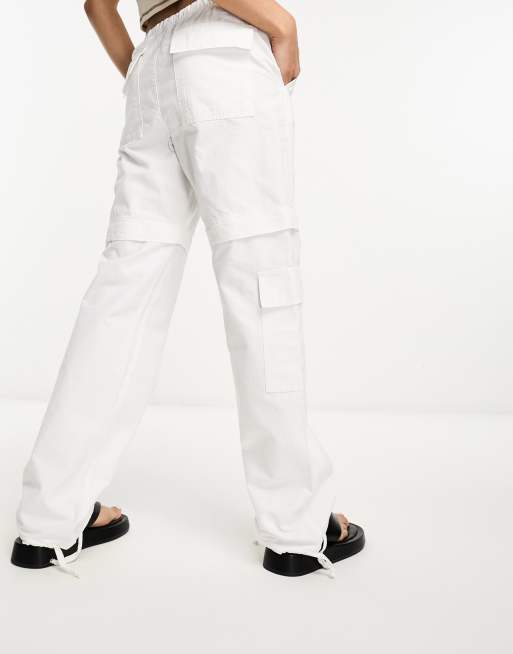 Pull&Bear zip off cargo pants in off white