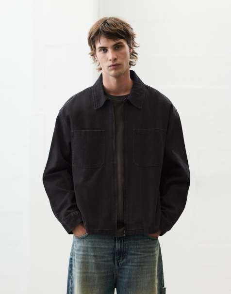 Pull&Bear Zip overshirt in black - view 1