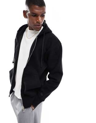 Pull & Bear Zip Through Hoodie In Black