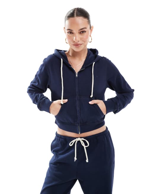 Pull&Bear zip through hoodie in navy (part of a set)