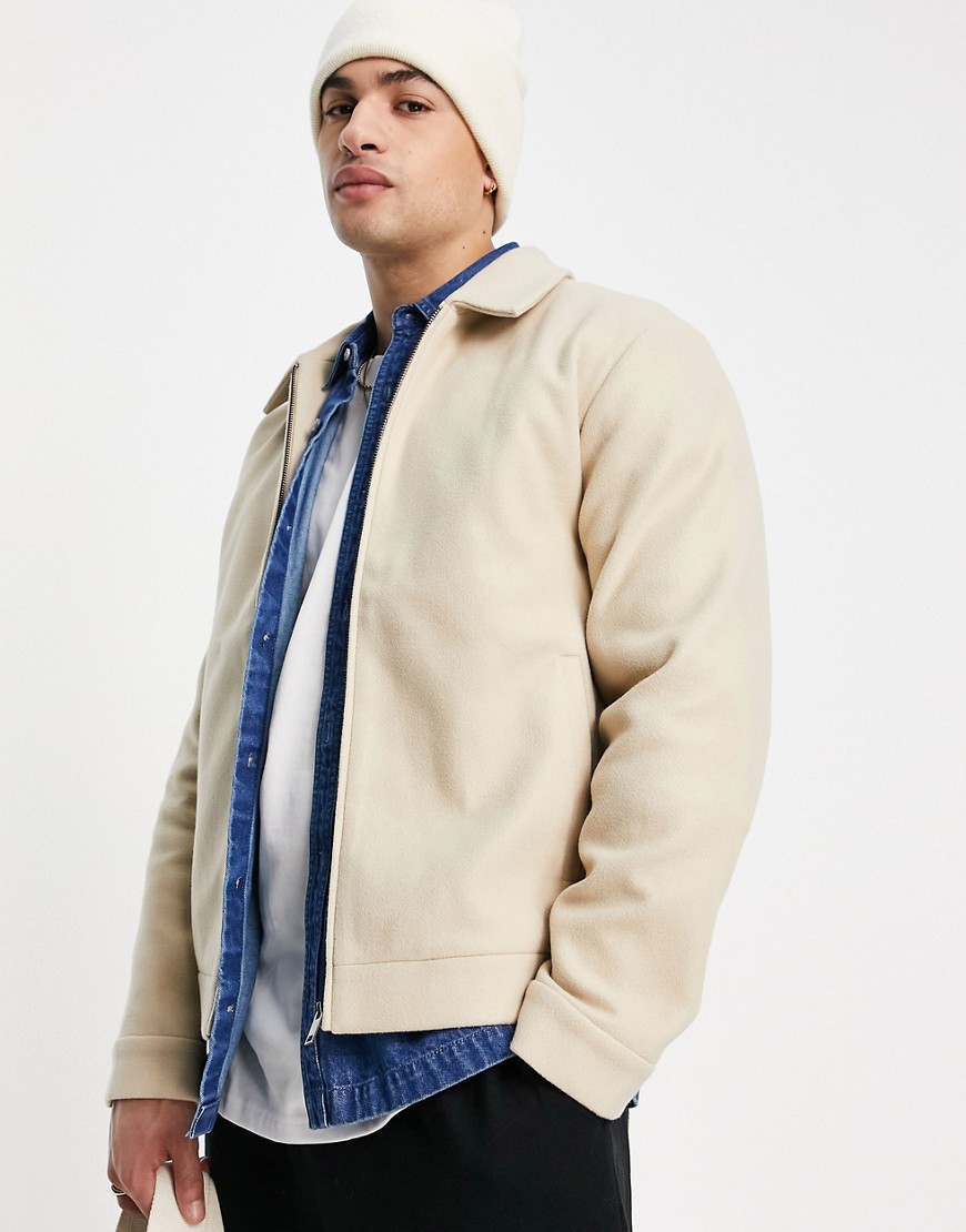 Pull & Bear zip through jacket in beige-Neutral