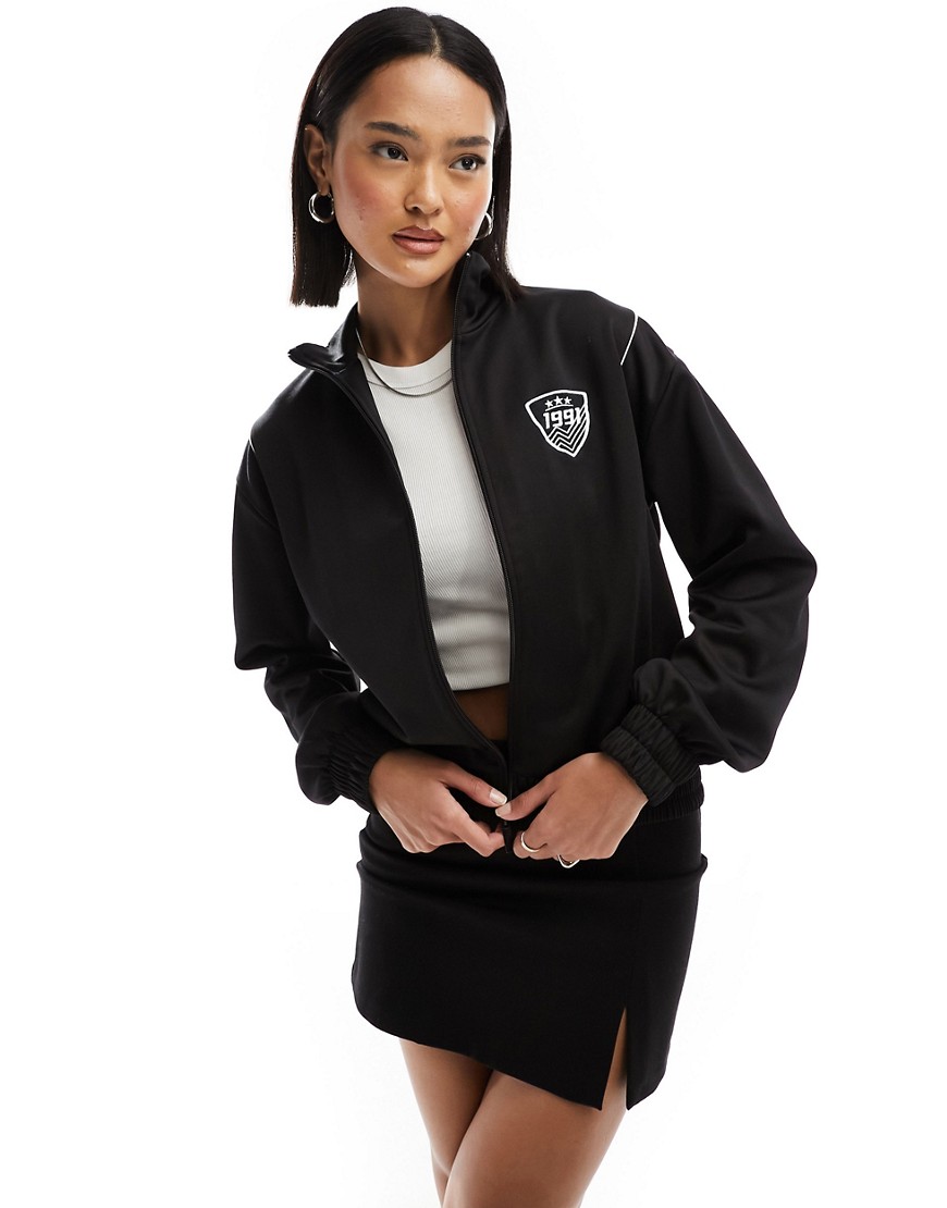 Pull & Bear zip through long sleeve track top co-ord in black