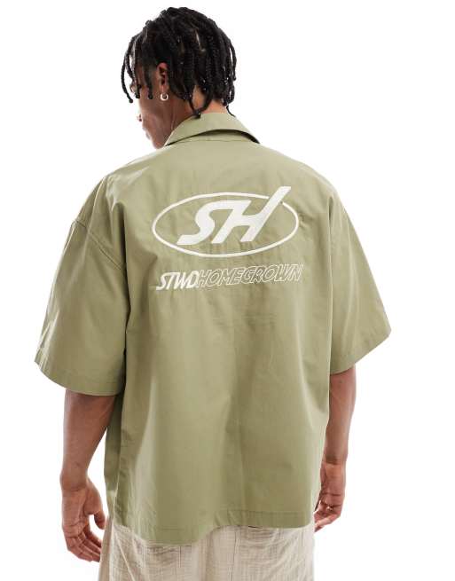 Pull&Bear zip through shirt in khaki
