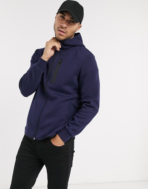 Pull&Bear zip-thru hoodie with contrast trim in navy
