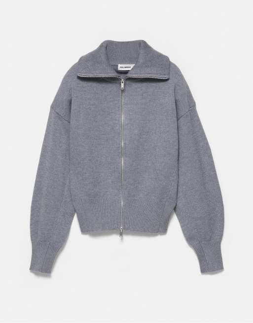 Pull&Bear Zip-up cardigan in grey marl, 6 of 7