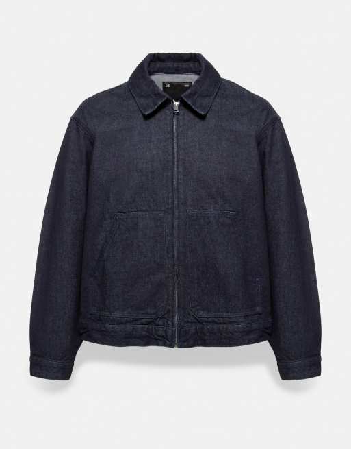 Pull&Bear Zip-up denim jacket in navy, 2 of 4