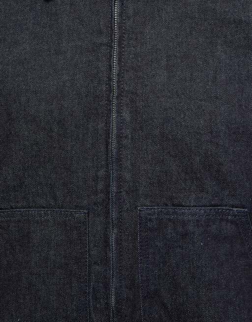 Pull&Bear Zip-up denim jacket in navy, 3 of 4