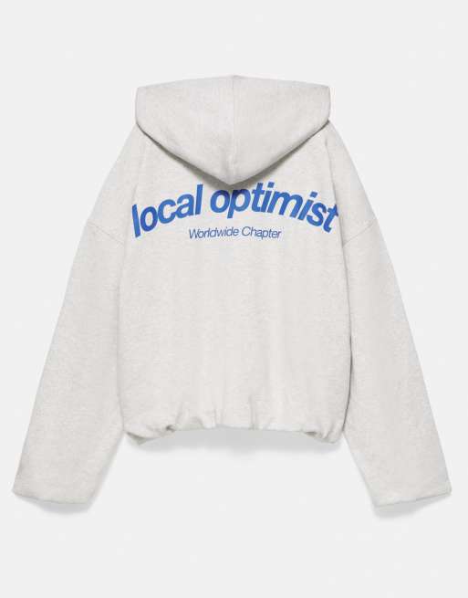 Pull&Bear Zip-up hood sweatshirt in grey marl, 7 of 7