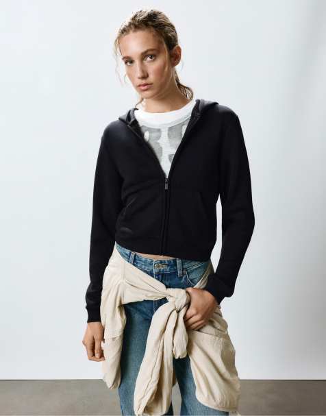 Pull&Bear Zip-up hooded sweatshirt in black - view 1