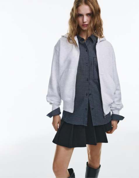 Pull&Bear Zip-up hoodie in grey marl - view 1