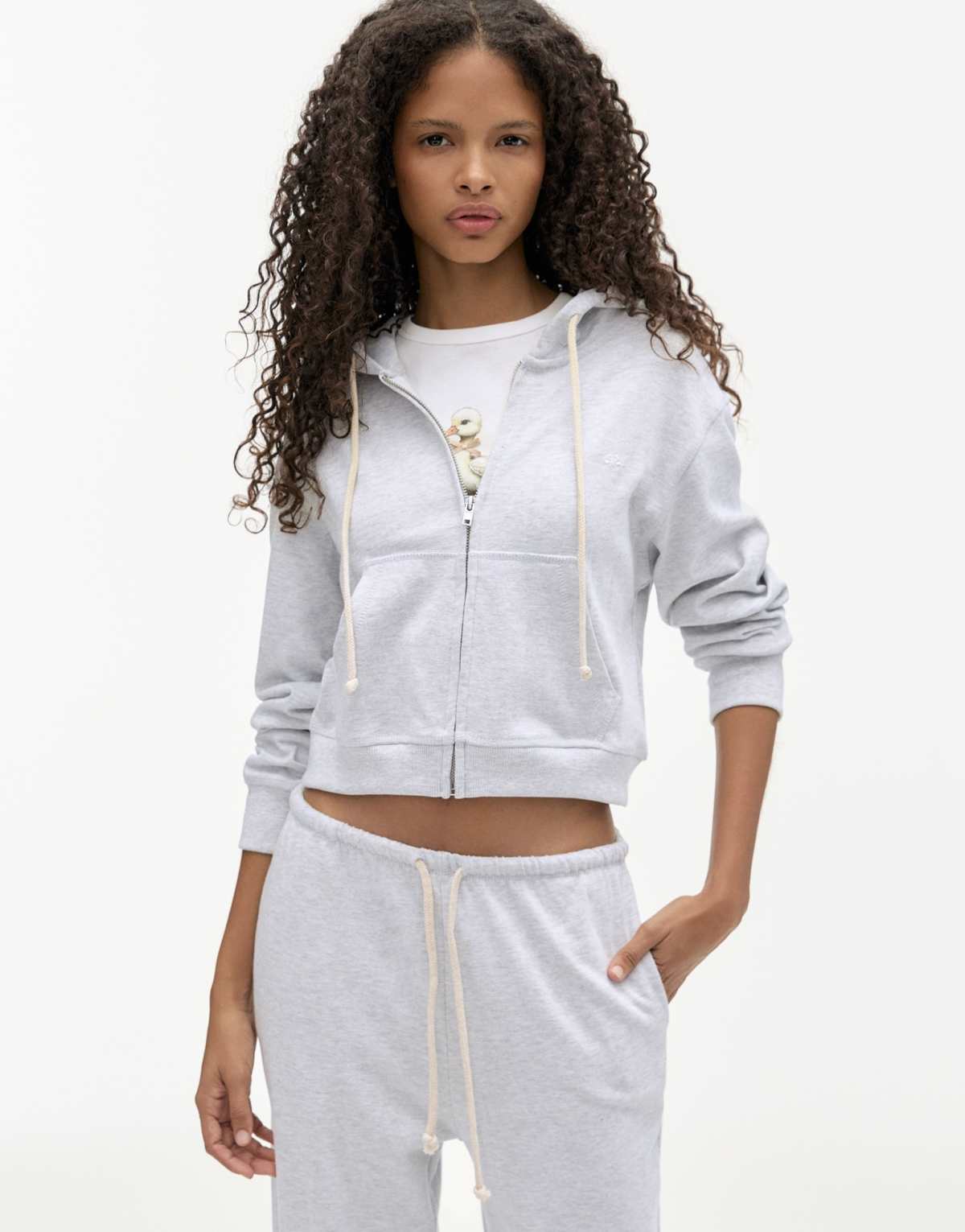 Pull&Bear zip up hoodie in grey