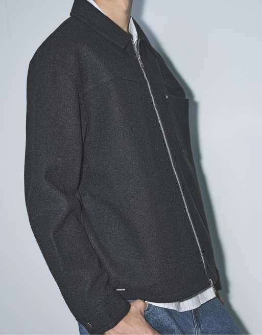 Pull&Bear Zip-up overshirt in black, 5 of 7