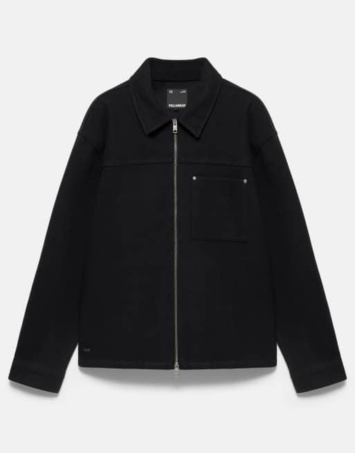 Pull&Bear Zip-up overshirt in black, 6 of 7