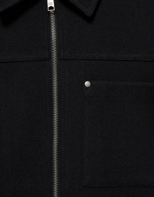 Pull&Bear Zip-up overshirt in black, 7 of 7