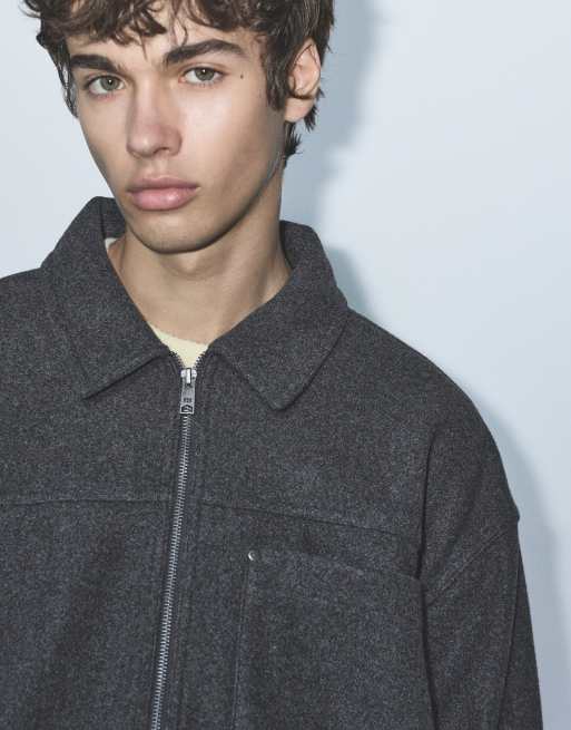 Pull&Bear Zip-up overshirt in grey, 3 of 7