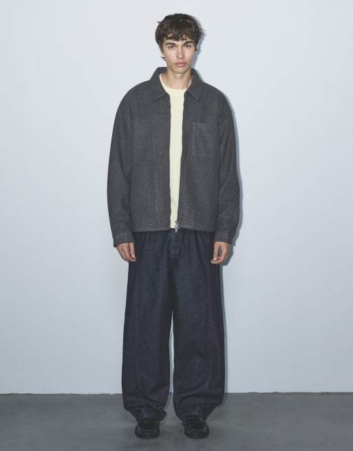 Pull&Bear Zip-up overshirt in grey, 4 of 7