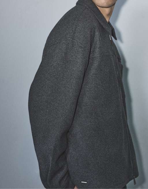 Pull&Bear Zip-up overshirt in grey, 5 of 7