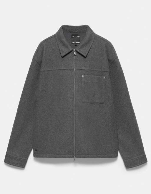 Pull&Bear Zip-up overshirt in grey, 6 of 7