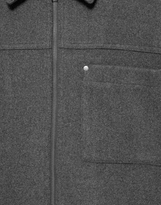 Pull&Bear Zip-up overshirt in grey, 7 of 7