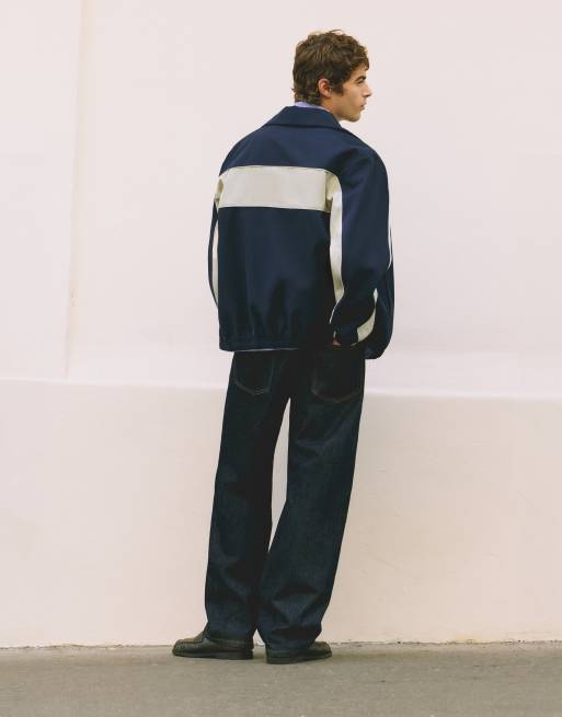 Pull&Bear Zip-up panelled jacket in black/ecru, 2 of 6