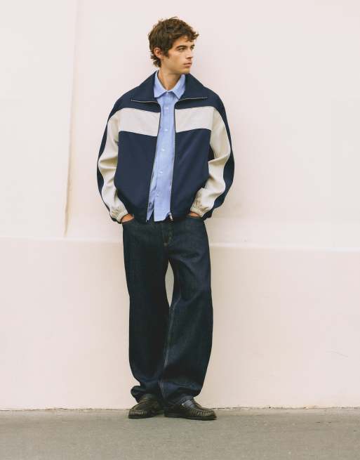 Pull&Bear Zip-up panelled jacket in black/ecru, 3 of 6
