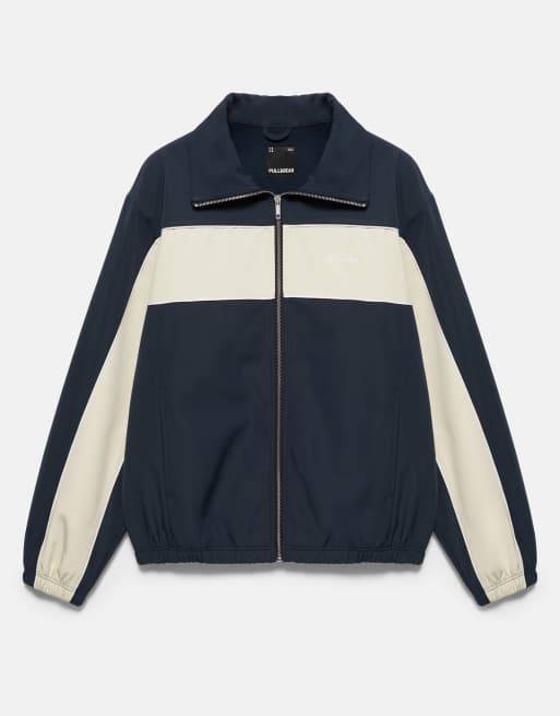 Pull&Bear Zip-up panelled jacket in black/ecru, 4 of 6