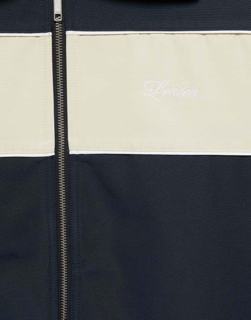 Pull&Bear Zip-up panelled jacket in black/ecru, 5 of 6
