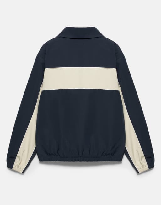 Pull&Bear Zip-up panelled jacket in black/ecru, 6 of 6