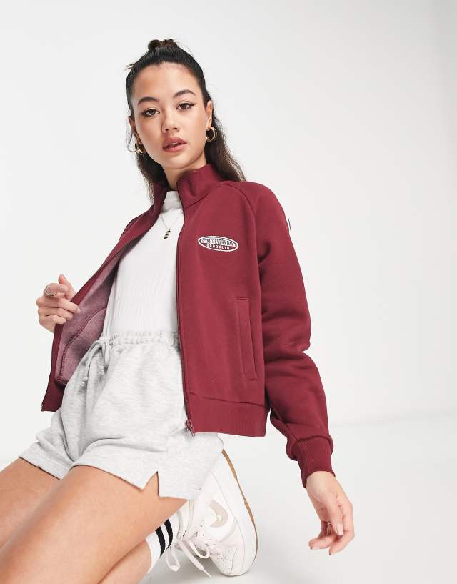 Pull&Bear - zip up sweater with slogan detail in red