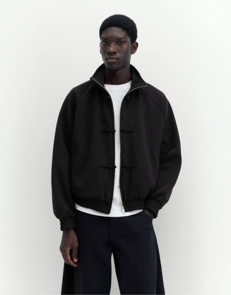 Pull&Bear Zip-up sweatshirt with fireman clasp in black - view 1