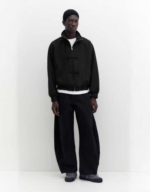Pull&Bear Zip-up sweatshirt with fireman clasp in black, 4 of 7