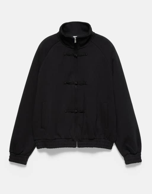 Pull&Bear Zip-up sweatshirt with fireman clasp in black, 6 of 7