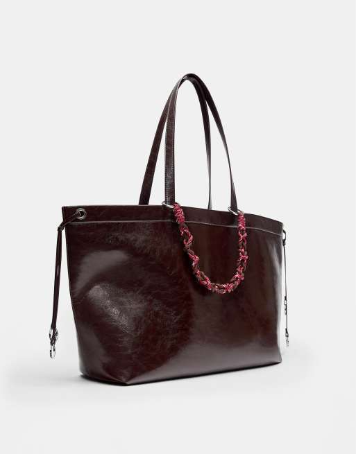 Pull&Bear - Zoccoli in pelle bordeaux con fascette multiposizione