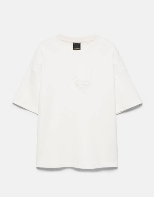 Pull&Bear zwaar T-shirt met reliëflogo in gebroken wit, 6 van 7